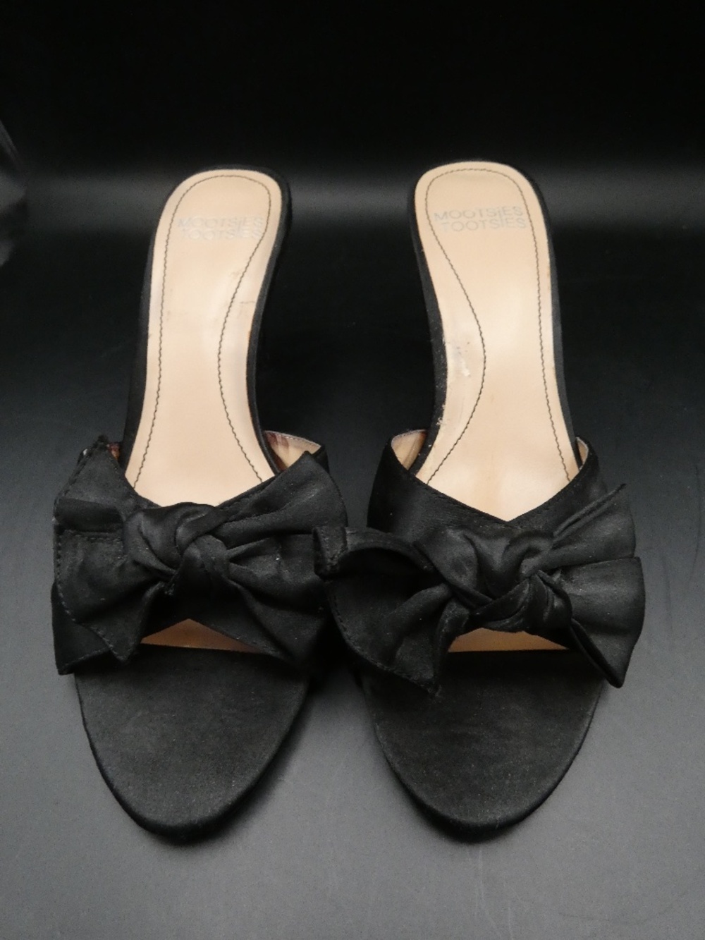 Mootsies Tootsies Black Satin Peep Toe Heels